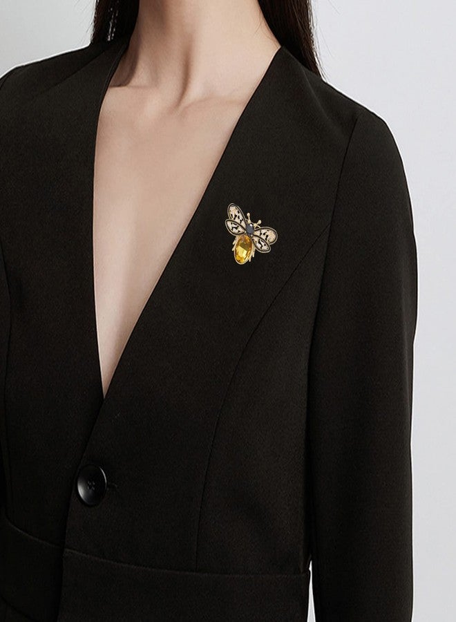 Anmpab Colorful Rhinestone Bee Brooch Honey Bee Lapel Pin Vintage Crystal Insect Pin for Women Men (Yellow) - Image 3